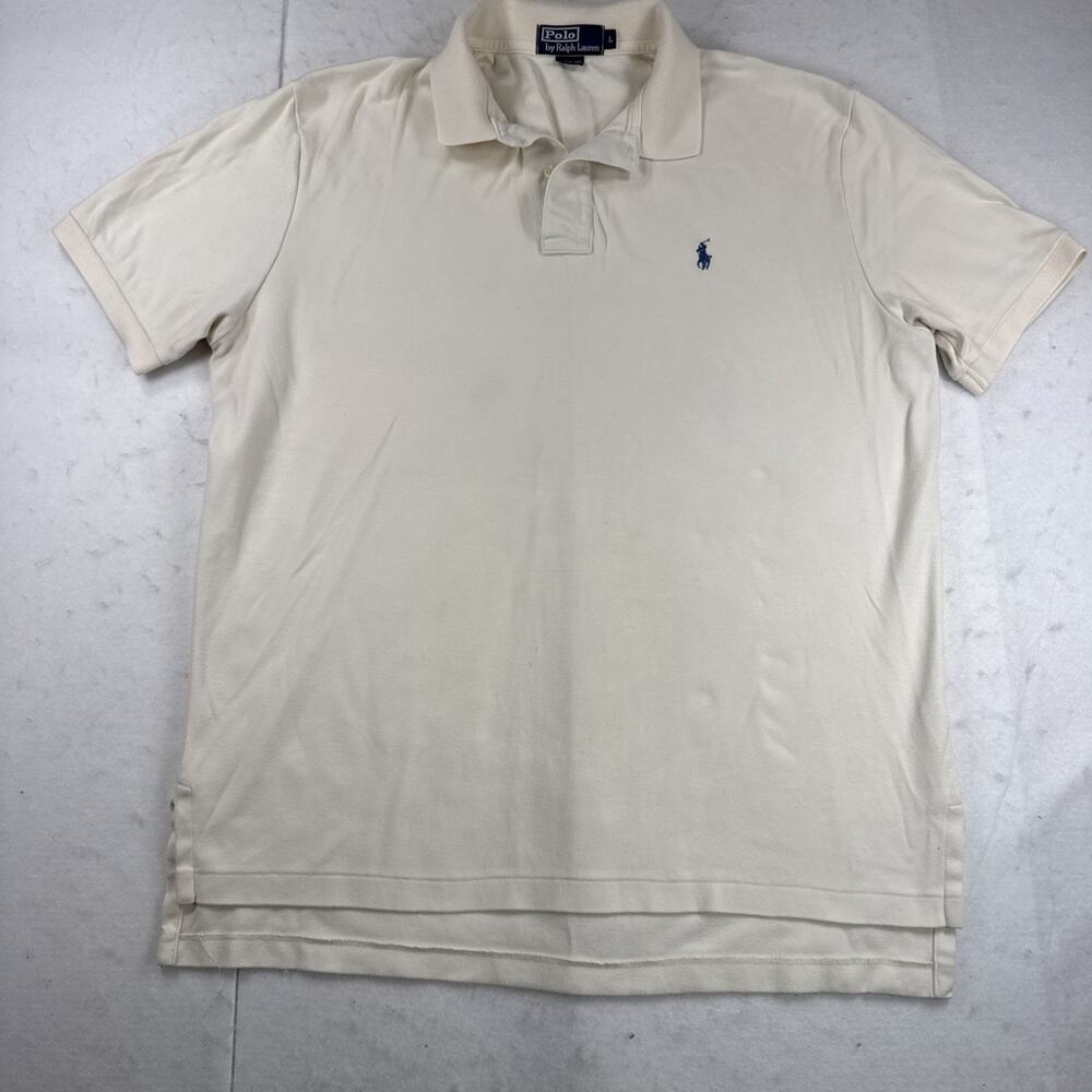 Polo Ralph Lauren Polo Shirt Cream Short Sleeve Cotton Mens Large Classic Logo